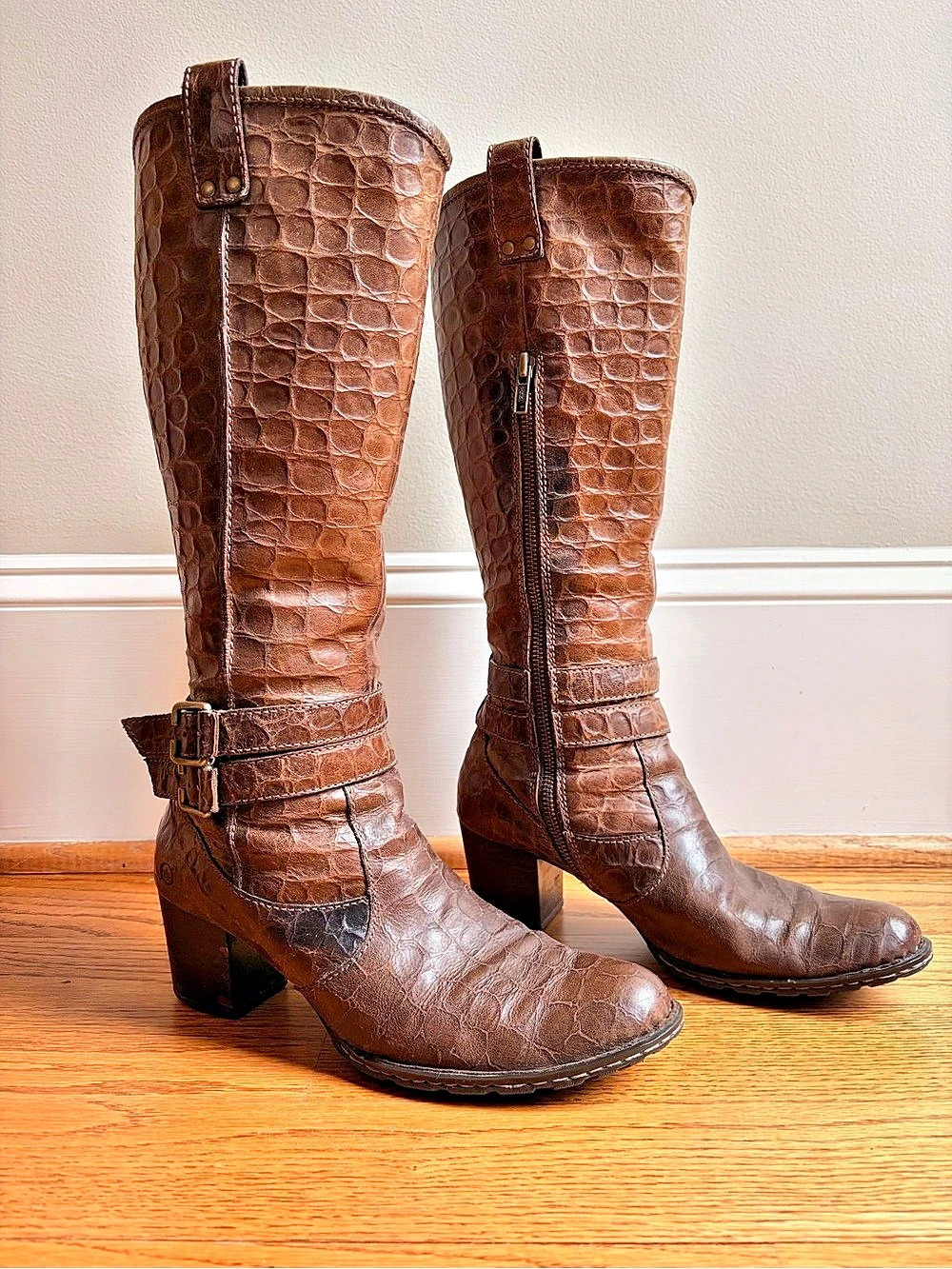 Born Brown Embossed Heeled Boots